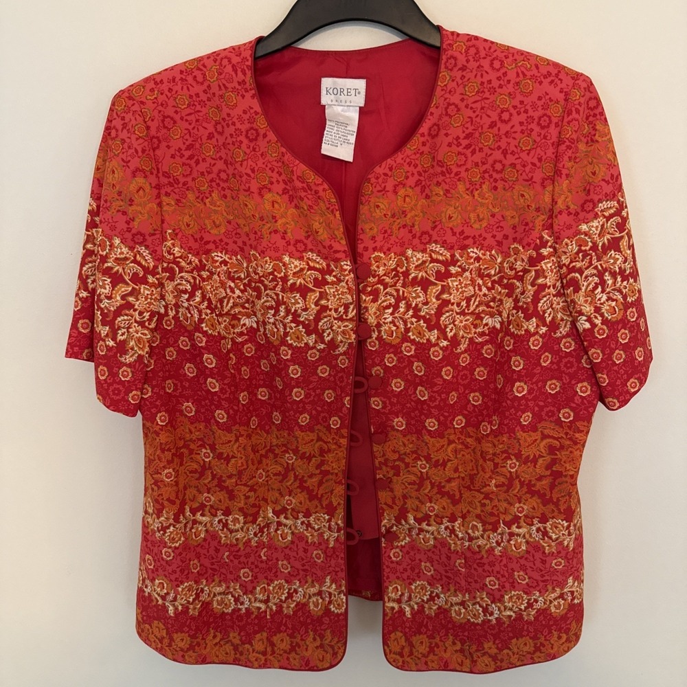 Vintage Koret Womens Blouse Size 16 Floral Pattern Orange & Red